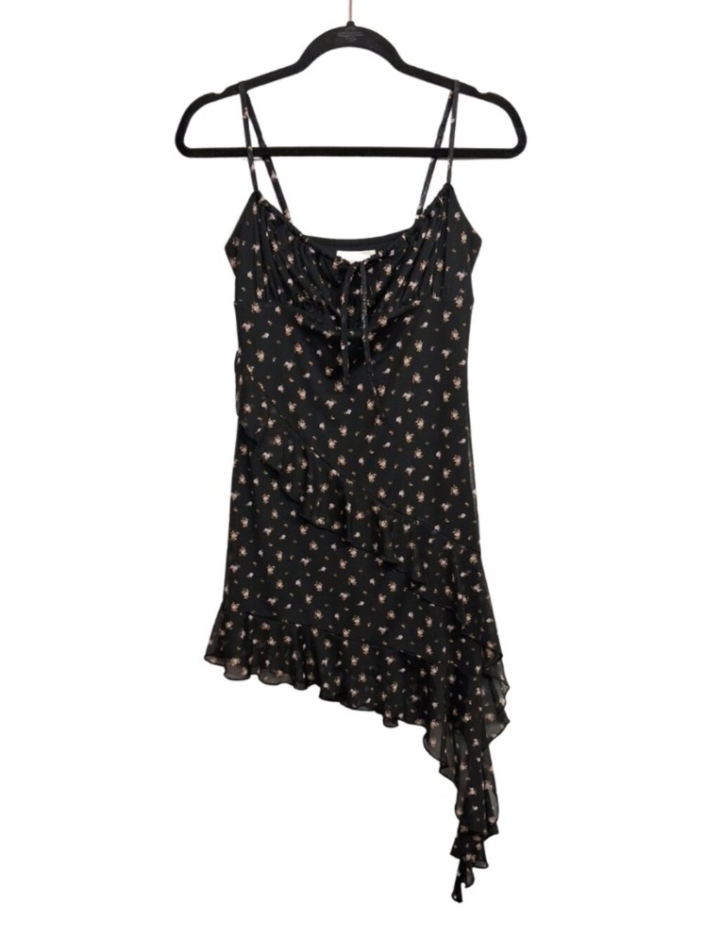 AEROPOSTALE Floral Dress Asymmetrical Ruffle Mini Black Small